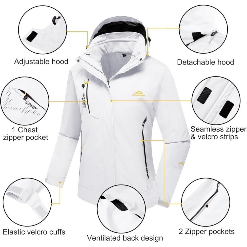 Women's Pure White Winter Winter Snow Ski Jacket Coats Waterproof Fleece Lined - Picture 6 of 7